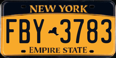 NY license plate FBY3783