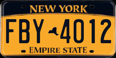 NY license plate FBY4012