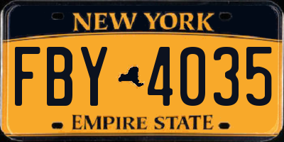 NY license plate FBY4035