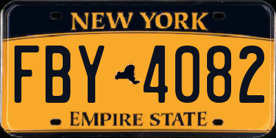 NY license plate FBY4082