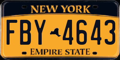 NY license plate FBY4643