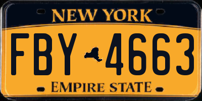NY license plate FBY4663