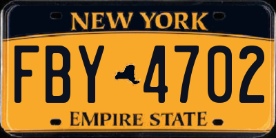 NY license plate FBY4702