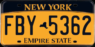 NY license plate FBY5362