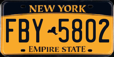NY license plate FBY5802