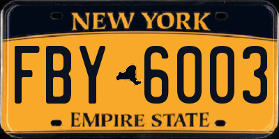 NY license plate FBY6003