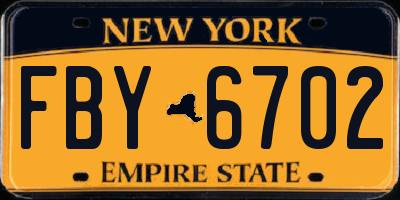 NY license plate FBY6702