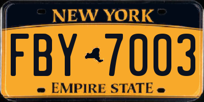 NY license plate FBY7003