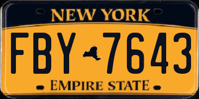 NY license plate FBY7643