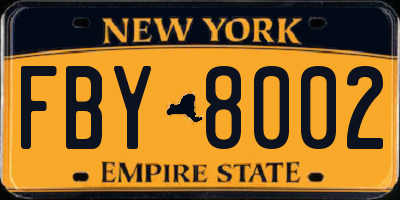 NY license plate FBY8002
