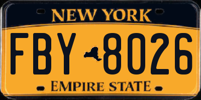 NY license plate FBY8026