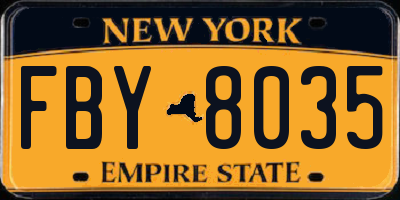 NY license plate FBY8035