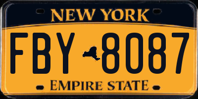 NY license plate FBY8087