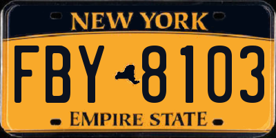 NY license plate FBY8103