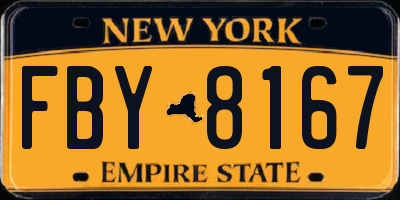 NY license plate FBY8167