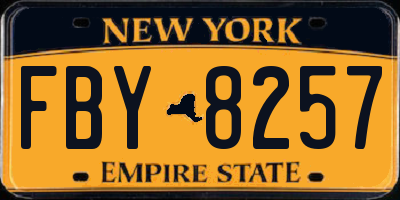 NY license plate FBY8257