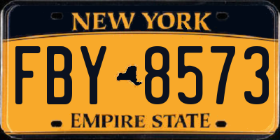 NY license plate FBY8573