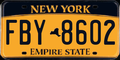 NY license plate FBY8602