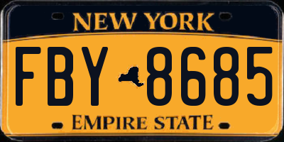 NY license plate FBY8685
