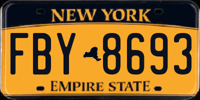 NY license plate FBY8693