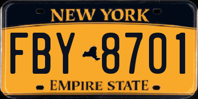 NY license plate FBY8701
