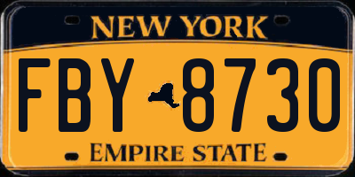 NY license plate FBY8730