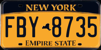 NY license plate FBY8735