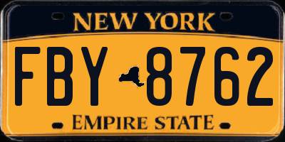 NY license plate FBY8762