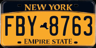NY license plate FBY8763