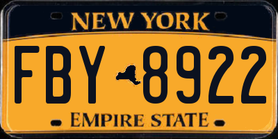 NY license plate FBY8922