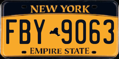 NY license plate FBY9063
