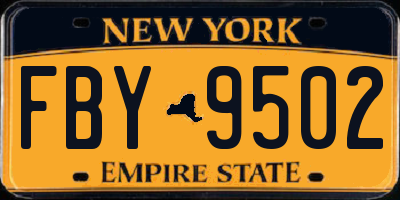 NY license plate FBY9502