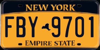 NY license plate FBY9701
