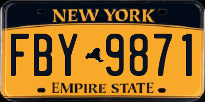 NY license plate FBY9871