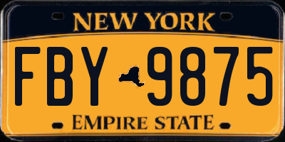 NY license plate FBY9875