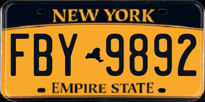 NY license plate FBY9892