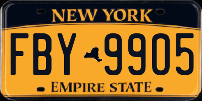 NY license plate FBY9905