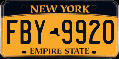 NY license plate FBY9920