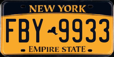 NY license plate FBY9933