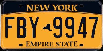 NY license plate FBY9947