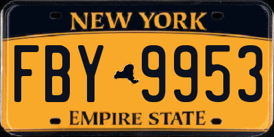 NY license plate FBY9953