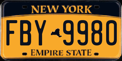NY license plate FBY9980
