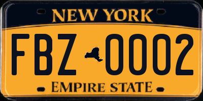 NY license plate FBZ0002