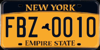 NY license plate FBZ0010