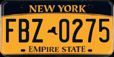 NY license plate FBZ0275