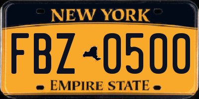 NY license plate FBZ0500