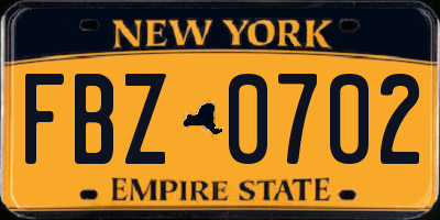 NY license plate FBZ0702