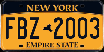 NY license plate FBZ2003