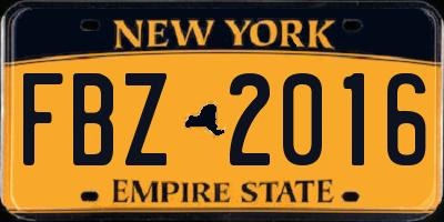 NY license plate FBZ2016