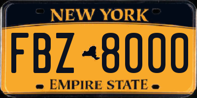 NY license plate FBZ8000